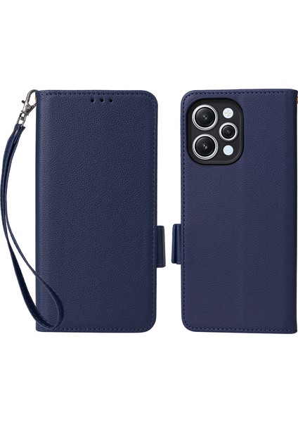 Xiaomi Redmi Için 12 4g/12 5g/not 12R 5g/poco M6 Pro 5g Litchi Doku Stand Telefon Kılıf Anti-Düşme Pu Deri Cüzdan Kapak-Dark Mavi (Yurt Dışından)