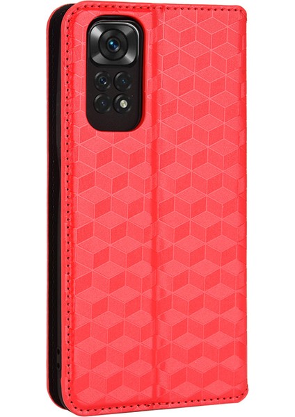 Xiaomi Için Redmi Note 11 4g (Qualcomm)/redmi Not 11S 4g Baskılı Rhombus Desen Flip Cüzdan Kılıfı Manyetik Adsorpsiyon Stand Yumuşak Tpu Iç Pu Deri Koruyucu Telefon Kapak-Kırmızı (Yurt Dışından) fırsatları