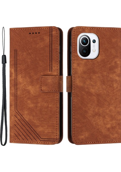 Xiaomi Için 11 Lite 5g Ne/mı 11 Lite 4g/5g Damla Geçirmez Deri Cüzdan Hatları Derion Touch Katlama Standı Telefon Kılıfı Brown (Yurt Dışından)