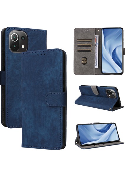 Xiaomi Mi Için 11 Lite 4g/5g/11 Lite 5g Ne Stand Pu Deri Kılıf Rfıd Blowantıct Cülü Telefon Kapak Stap-Blue (Yurt Dışından)