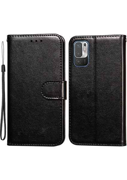 Çift Taraflı Manyetik Toka Deri Cüzdan Standı Xiaomi Redmi Için Telefon Kasası Kabuğu Not 10 5g/poco M3 Pro 5g/4g-Black (Yurt Dışından)