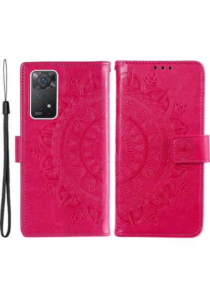 Xiaomi Redmi Not Not Not 12 Pro 4g/11 Pro 4g (Mediatek)/redmi Note 11 Pro 5g (Qualcomm) Pu Deri+Iç Tpu Kapak Standı Baskılı Mandala Çiçek Flip Cüzdan Kılıfı Strap-Lose (Yurt Dışından)