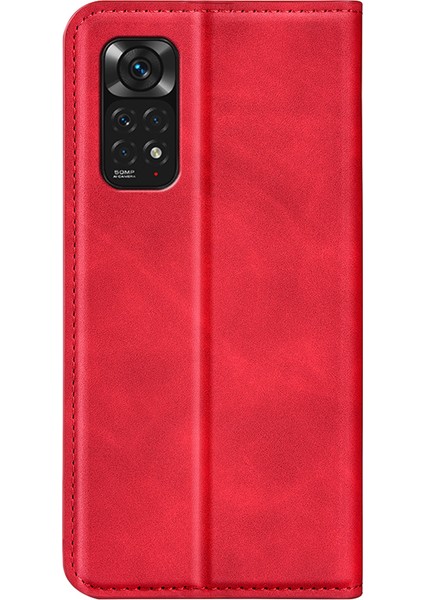 Xiaomi Için Redmi Note 11 4g (Qualcomm)/redmi Note 11S 4g Cilt Dokunuşu Pu Deri Telefon Kasası Flip Cüzdan Manyetik Otomatik Emici Stand Kapak Kırmızısı (Yurt Dışından) modelleri
