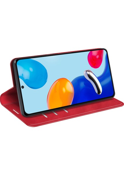 Xiaomi Için Redmi Note 11 4g (Qualcomm)/redmi Note 11S 4g Cilt Dokunuşu Pu Deri Telefon Kasası Flip Cüzdan Manyetik Otomatik Emici Stand Kapak Kırmızısı (Yurt Dışından) indirimleri
