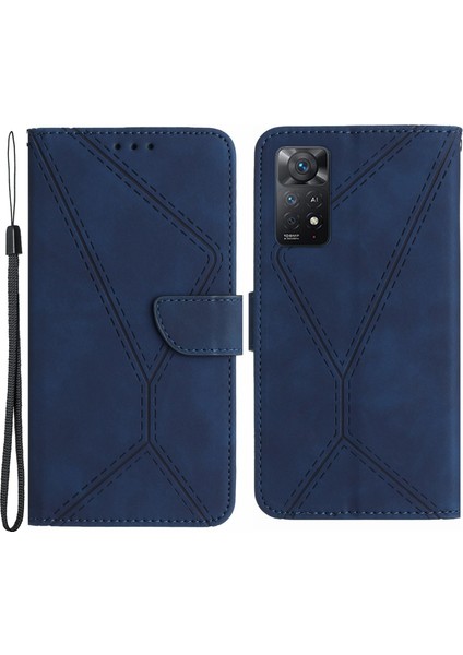 Xiaomi Için HT05 Redmi Not 11 4g (Qualcomm)/not 11S 4g Baskılı Çizgi Cüzdan Stand Cilt Touch Pu Deri Telefon Kapak Mavisi (Yurt Dışından)