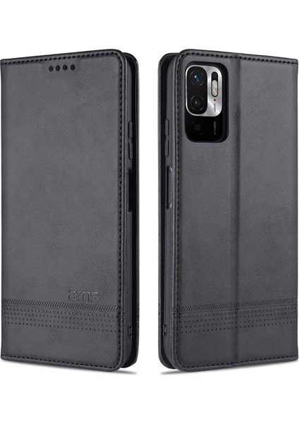 Xiaomi Redmi Için Not 10 5g/not 10T 5g/poco M3 Pro 5g/4g Deri Telefon Kılıfı Otomatik Absorbed Manyetik Cüzdan Stand Kapağı Black (Yurt Dışından)