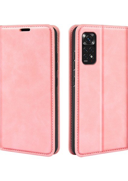 Xiaomi Için Redmi Note 11 4g (Qualcomm)/redmi Note 11S 4g Cilt Dokunuşu Pu Deri Telefon Kasası Flip Cüzdan Manyetik Otomatik Emici Stand Kapak-Pembe (Yurt Dışından)