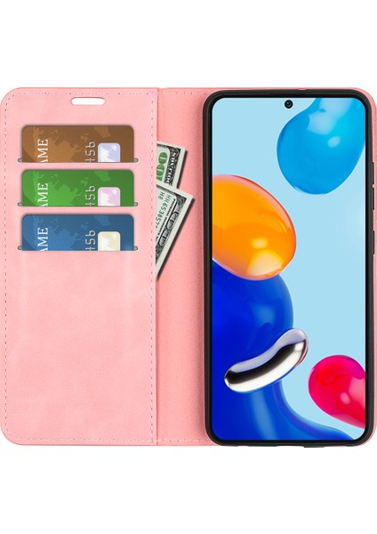 Xiaomi Için Redmi Note 11 4g (Qualcomm)/redmi Note 11S 4g Cilt Dokunuşu Pu Deri Telefon Kasası Flip Cüzdan Manyetik Otomatik Emici Stand Kapak-Pembe (Yurt Dışından) fırsatları