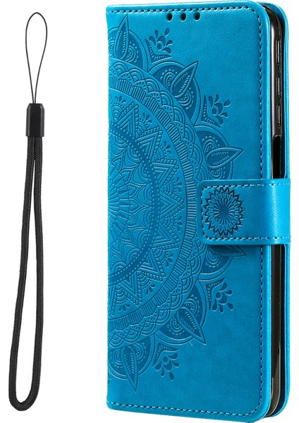 Xiaomi Redmi Not Not Not 12 Pro 4g/11 Pro 4g (Mediatek)/redmi Note 11 Pro 5g (Qualcomm) Pu Deri+Iç Tpu Kapak Stand Stand Mandala Çiçek Flip Cüzdan Kılıfı Kayış Mavisi (Yurt Dışından)