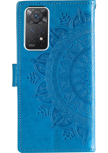 Xiaomi Redmi Not Not Not 12 Pro 4g/11 Pro 4g (Mediatek)/redmi Note 11 Pro 5g (Qualcomm) Pu Deri+Iç Tpu Kapak Stand Stand Mandala Çiçek Flip Cüzdan Kılıfı Kayış Mavisi (Yurt Dışından)
