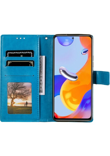 Xiaomi Redmi Not Not Not 12 Pro 4g/11 Pro 4g (Mediatek)/redmi Note 11 Pro 5g (Qualcomm) Pu Deri+Iç Tpu Kapak Stand Stand Mandala Çiçek Flip Cüzdan Kılıfı Kayış Mavisi (Yurt Dışından)