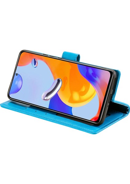 Xiaomi Redmi Not Not Not 12 Pro 4g/11 Pro 4g (Mediatek)/redmi Note 11 Pro 5g (Qualcomm) Pu Deri+Iç Tpu Kapak Stand Stand Mandala Çiçek Flip Cüzdan Kılıfı Kayış Mavisi (Yurt Dışından)