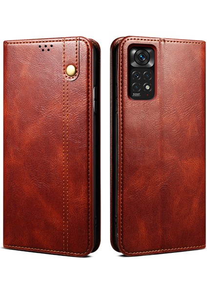 Xiaomi Redmi Için Note 12 Pro 4g/11 Pro 4g (Mediatek)/note 11 Pro 5g (Qualcomm) Folio Stand Cüzdan Kılıfı Mumsu Çılgın At Dokusu Pu Deri Manyetik Emilim Kapak-Kahverengi (Yurt Dışından)