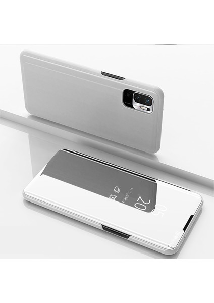 Pencereyi Görüntüle Elektrumanlı Ayna Yüzey Deri Kapak Xiaomi Poco M3 Pro 4g/5g/redmi Note 10 5g-Silver Için (Yurt Dışından)