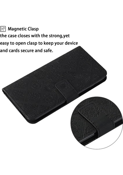 Etnik Stil Çiçek Xiaomi Redmi Için Pu Deri Kılıf Not 11 4g (Qualcomm)/not 11S 4g, Stand Cüzdan Telefon Kapağı+Kayış-Black (Yurt Dışından)