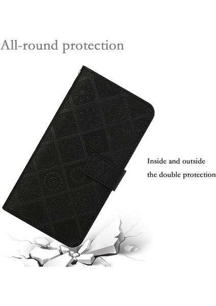 Etnik Stil Çiçek Xiaomi Redmi Için Pu Deri Kılıf Not 11 4g (Qualcomm)/not 11S 4g, Stand Cüzdan Telefon Kapağı+Kayış-Black (Yurt Dışından)