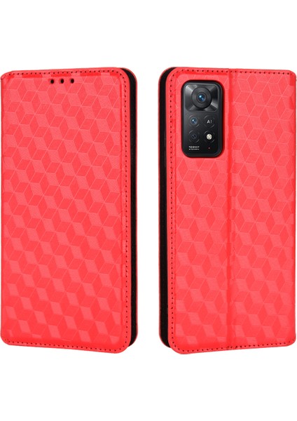 Xiaomi Redmi Için Note 11 Pro 4g (Mediatek)/note 11 Pro 5g (Qualcomm)/note 12 Pro 4g/note 11E Pro 5g Baskılı Rhombus Cüzdan Kılıf Katlanabilir Deri Telefon Kapak-Kırmızısı (Yurt Dışından)