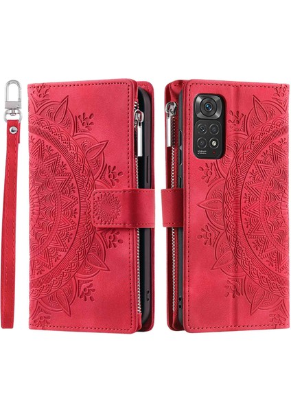 Xiaomi Için Redmi Note 11 4g (Qualcomm)/redmi Note 11S 4g Pu Deri Stand Çok Kart Yuvası Cüzdan Fermuar Cep Mandala Çiçek Baskılı Telefon Kılıfı (Yurt Dışından)