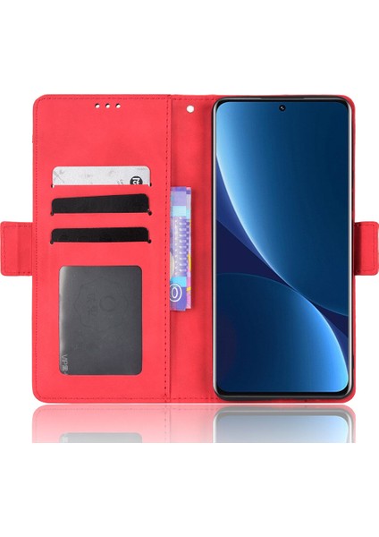 4U Sky Xiaomi 12 Pro 5g /12S Pro 5g /12 Pro (Boyut) 5g Manyetik Kapanış Şok Geçirmez Çok Kart Yuvaları Cüzdan Kılıfı Pu Deri Deri Flip Cep Telefonu Kapak-Kırmızısı (Yurt Dışından)