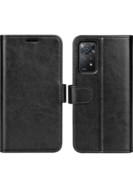 Xiaomi Redmi Için Note 12 Pro 4g/11 Pro 4g (Mediatek)/note 11 Pro 5g (Qualcomm) Çılgın At Doku Pu Deri+Tpu Şok Geçirmez Telefon Kapağı Cüzdan Stand-Black (Yurt Dışından)