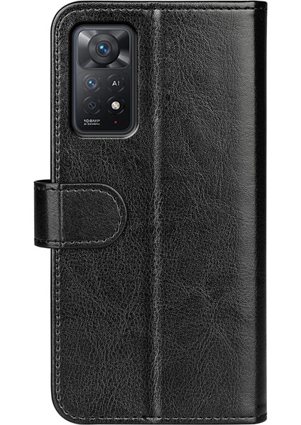 Xiaomi Redmi Için Note 12 Pro 4g/11 Pro 4g (Mediatek)/note 11 Pro 5g (Qualcomm) Çılgın At Doku Pu Deri+Tpu Şok Geçirmez Telefon Kapağı Cüzdan Stand-Black (Yurt Dışından) modelleri