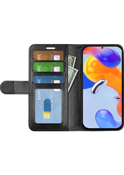 Xiaomi Redmi Için Note 12 Pro 4g/11 Pro 4g (Mediatek)/note 11 Pro 5g (Qualcomm) Çılgın At Doku Pu Deri+Tpu Şok Geçirmez Telefon Kapağı Cüzdan Stand-Black (Yurt Dışından) fırsatları