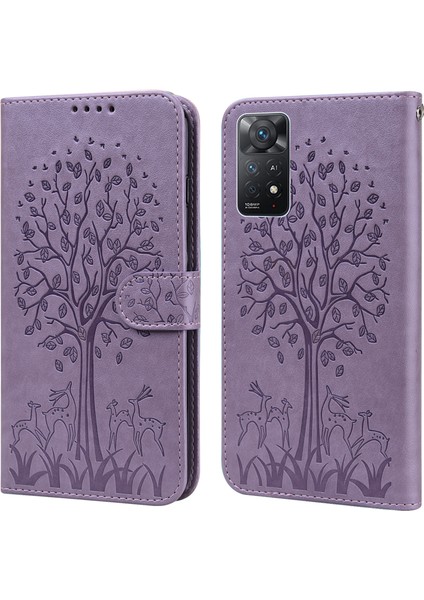 Xiaomi Redmi Için Note 12 Pro 4g/11 Pro 4g (Mediatek)/note 11 Pro 5g (Qualcomm) Baskılı Şık Geyik Ağacı Desen Standı Pu Deri+Tpu Anti-Çizelge Manyetik Kapak Morası (Yurt Dışından)