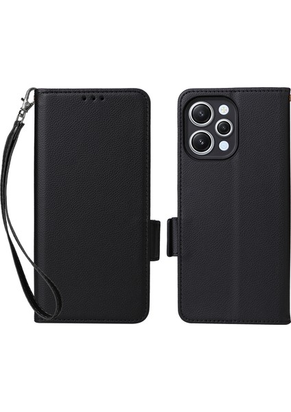 Xiaomi Redmi Için 12 4g/12 5g/not 12R 5g/poco M6 Pro 5g Litchi Doku Standı Telefon Kılıf Anti-Düşme Pu Deri Cüzdan Kapak Black (Yurt Dışından)