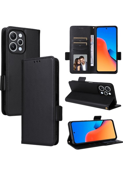 Xiaomi Redmi Için 12 4g/12 5g/not 12R 5g/poco M6 Pro 5g Litchi Doku Standı Telefon Kılıf Anti-Düşme Pu Deri Cüzdan Kapak Black (Yurt Dışından) indirimleri