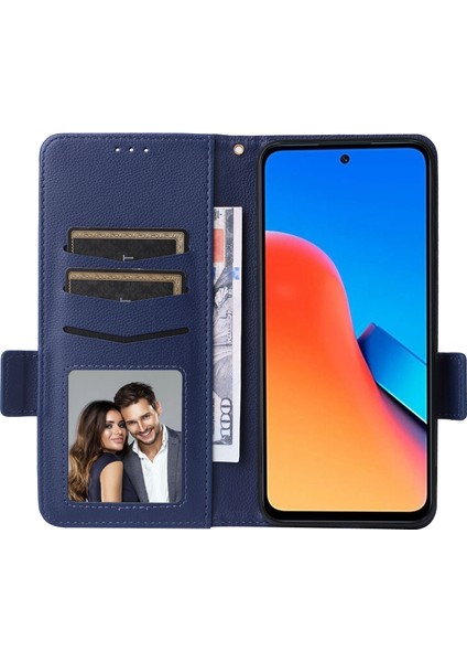Xiaomi Redmi Için 12 4g/12 5g/not 12R 5g/poco M6 Pro 5g Litchi Doku Stand Telefon Kılıf Anti-Düşme Pu Deri Cüzdan Kapak-Dark Mavi (Yurt Dışından) fiyatları