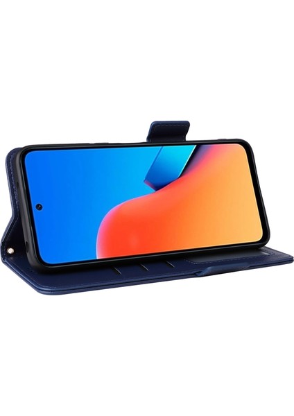 Xiaomi Redmi Için 12 4g/12 5g/not 12R 5g/poco M6 Pro 5g Litchi Doku Stand Telefon Kılıf Anti-Düşme Pu Deri Cüzdan Kapak-Dark Mavi (Yurt Dışından) modelleri