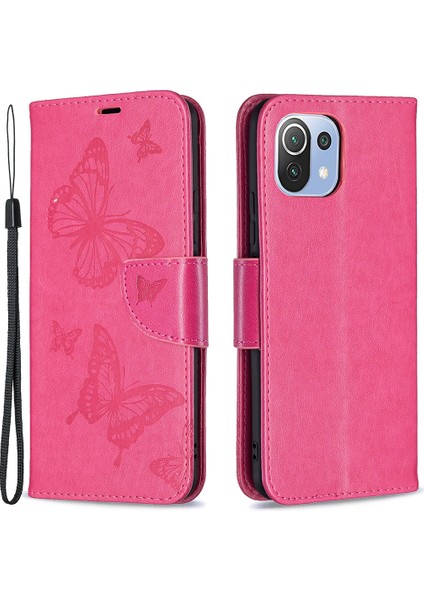 Baskı Kelebek Deri Deri Stand Cüzdan Kılıfı Xiaomi Mi 11 Lite 4g /5g /11 Lite 5g Ne-Rose (Yurt Dışından)