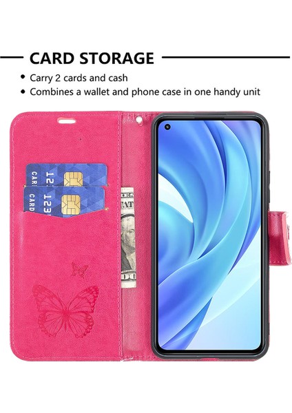 Baskı Kelebek Deri Deri Stand Cüzdan Kılıfı Xiaomi Mi 11 Lite 4g /5g /11 Lite 5g Ne-Rose (Yurt Dışından)