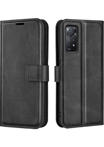 Xiaomi Redmi Için Note 12 Pro 4g/11 Pro 4g (Mediatek)/note 11 Pro 5g (Qualcomm) Manyetik Toka Dokulu Pu Deri Kapak Cüzdan Stand Telefon Kılıfı Black (Yurt Dışından)