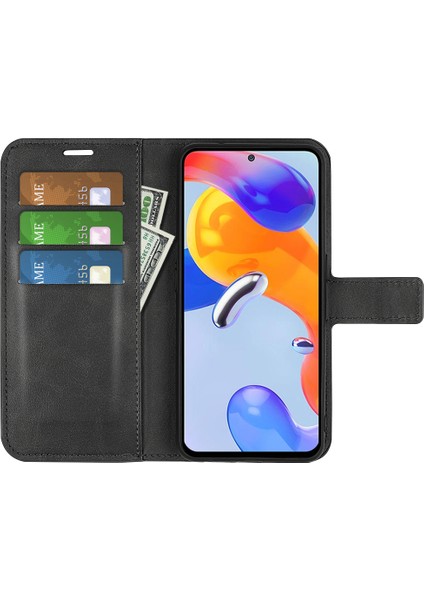 Xiaomi Redmi Için Note 12 Pro 4g/11 Pro 4g (Mediatek)/note 11 Pro 5g (Qualcomm) Manyetik Toka Dokulu Pu Deri Kapak Cüzdan Stand Telefon Kılıfı Black (Yurt Dışından) fırsatları