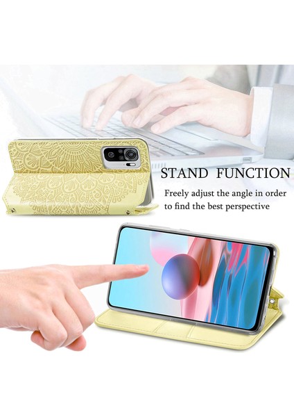 Basılı Mandala Çiçek Deseni Otomatik Absorlanmış Pu Deri Kılıf Stand Stand Cüzdanı Xiaomi Redmi Note 10 4g/redmi Not 10S/POCO M5S 4g-Gold (Yurt Dışından) modelleri