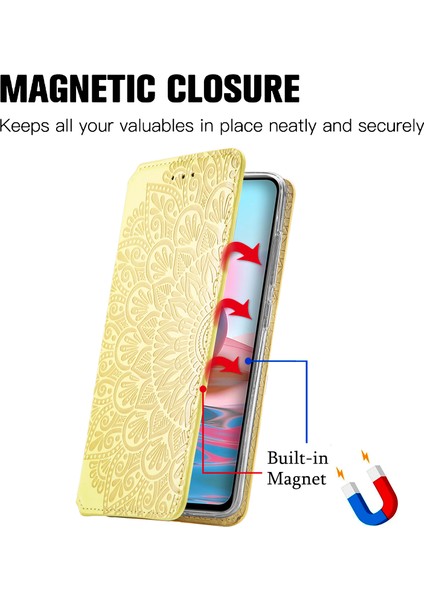 Basılı Mandala Çiçek Deseni Otomatik Absorlanmış Pu Deri Kılıf Stand Stand Cüzdanı Xiaomi Redmi Note 10 4g/redmi Not 10S/POCO M5S 4g-Gold (Yurt Dışından) fırsatları