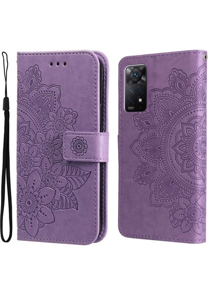 Xiaomi Redmi Için Note 12 Pro 4g/11 Pro 4g (Mediatek)/note 11 Pro 5g (Qualcomm) Kayış Tasarım Çiçeği Deri Deri Deri Stand Cep Telefonu Vaka Işığı Mor (Yurt Dışından)