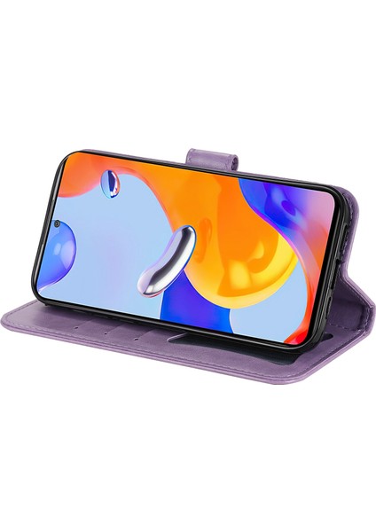 Xiaomi Redmi Için Note 12 Pro 4g/11 Pro 4g (Mediatek)/note 11 Pro 5g (Qualcomm) Kayış Tasarım Çiçeği Deri Deri Deri Stand Cep Telefonu Vaka Işığı Mor (Yurt Dışından) modelleri