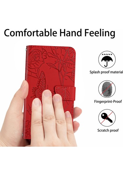 Xiaomi Mi Için 11 Lite 4g/5g/11 Lite 5g Ne Kelebek Çiçekleri Desresi Pu Deri Telefon Kılıfı Kullanışlı Kayış Folio Flip Cüzdan Stand Deri Kılıf Aksesuar-Kırmızı (Yurt Dışından)