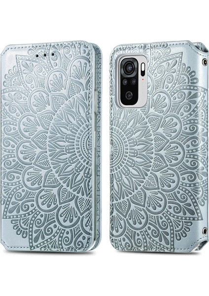 Basılı Mandala Çiçek Deseni Otomatik Absorlanmış Pu Deri Kılıf Stand Stand Cüzdanı Xiaomi Redmi Note 10 4g/redmi Not 10S/POCO M5S 4g-Gre (Yurt Dışından)