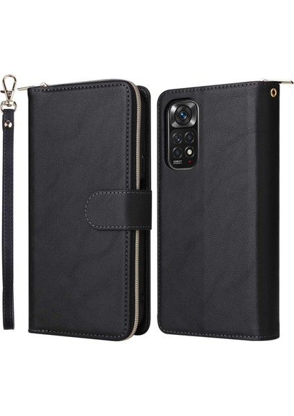 Xiaomi Redmi Için Note 12 Pro 4g/11 Pro 4g (Mediatek)/note 11 Pro 5g (Qualcomm)/note 11E Pro 5g Pu Deri Fermuar Cep Kılıfı 9 Kart Yuvaları Kayış-Siyah ile Flip Stant Örtüsü (Yurt Dışından)