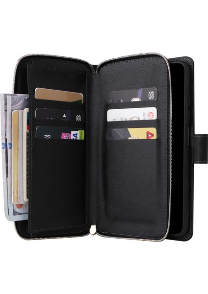 Xiaomi Redmi Için Note 12 Pro 4g/11 Pro 4g (Mediatek)/note 11 Pro 5g (Qualcomm)/note 11E Pro 5g Pu Deri Fermuar Cep Kılıfı 9 Kart Yuvaları Kayış-Siyah ile Flip Stant Örtüsü (Yurt Dışından) indirimleri