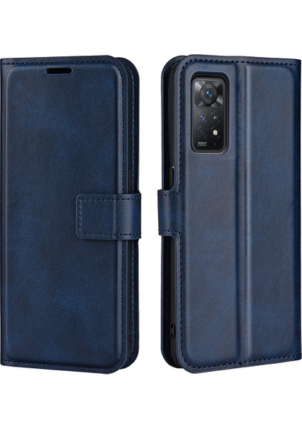 Xiaomi Redmi Için Note 12 Pro 4g/11 Pro 4g (Mediatek)/note 11 Pro 5g (Qualcomm) Manyetik Toka Dokulu Pu Deri Kapak Cüzdan Stand Telefon Kılıf Mavisi (Yurt Dışından)
