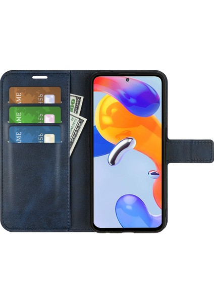 Xiaomi Redmi Için Note 12 Pro 4g/11 Pro 4g (Mediatek)/note 11 Pro 5g (Qualcomm) Manyetik Toka Dokulu Pu Deri Kapak Cüzdan Stand Telefon Kılıf Mavisi (Yurt Dışından) fırsatları