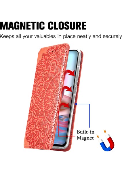 Basılı Mandala Çiçek Deseni Otomatik Absorlanmış Pu Deri Kılıf Stand Stand Cüzdanı Xiaomi Redmi Note 10 4g/redmi Not 10S/POCO M5S 4g-Red (Yurt Dışından) fırsatları