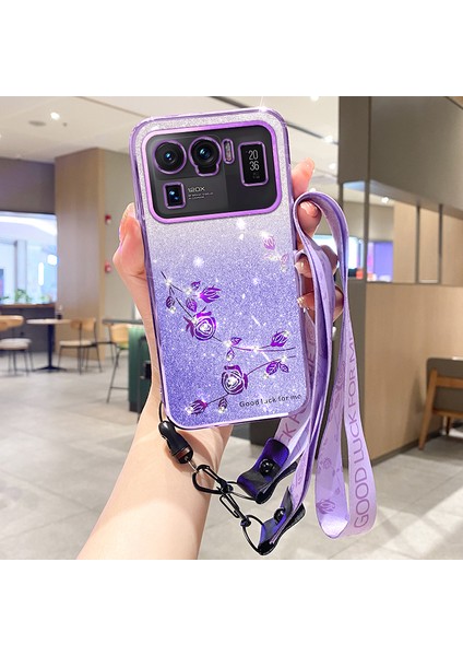 Xiaomi Mi Için 11 Ultra Glitter Rhinestone Dekor Çiçek Tpu Geri Kılıf Tasarım Telefon Kabuk-Doğum (Yurt Dışından)