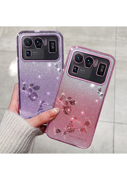 Xiaomi Mi Için 11 Ultra Glitter Rhinestone Dekor Çiçek Tpu Geri Kılıf Tasarım Telefon Kabuk-Doğum (Yurt Dışından)