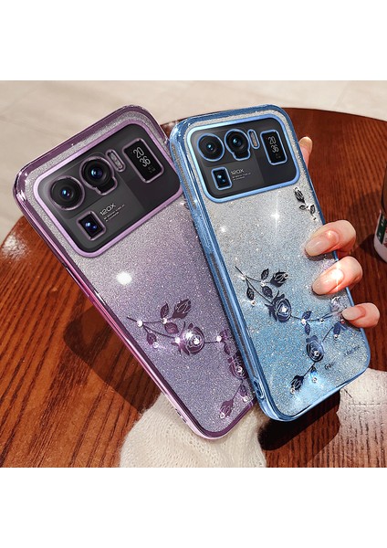 Xiaomi Mi Için 11 Ultra Glitter Rhinestone Dekor Çiçek Tpu Geri Kılıf Tasarım Telefon Kabuk-Doğum (Yurt Dışından)