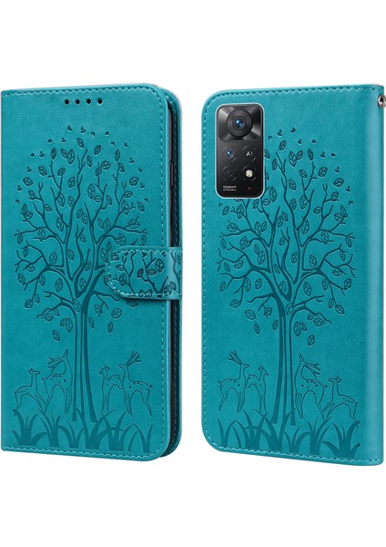 Xiaomi Redmi Için Note 12 Pro 4g/11 Pro 4g (Mediatek)/note 11 Pro 5g (Qualcomm) Basılı Şık Geyik Ağacı Desen Standı Pu Deri+Tpu Anti-Çıtır Manyetik Kapak-Mavi (Yurt Dışından)